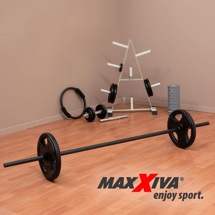 MAXXIVA® гриф для штанги 180 см, чорний, для бодібілдингу, фітнесу, силових тренувань, зірковий замок