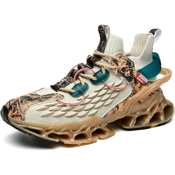 Чоловічі бігові кросівки для вулиці: легкі, зручні, дихаючі, з антиковзкою підошвою. Ідеальні для спорту, фітнесу, джогінгу. Білий колір (41.5 EU, світло-коричневий)