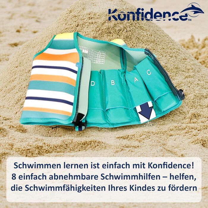 Дитячий жилет для плавання Konfidence Maui Green S (2-3 роки, 15-19 кг) | Безпечний, регульований, CE-сертифікат