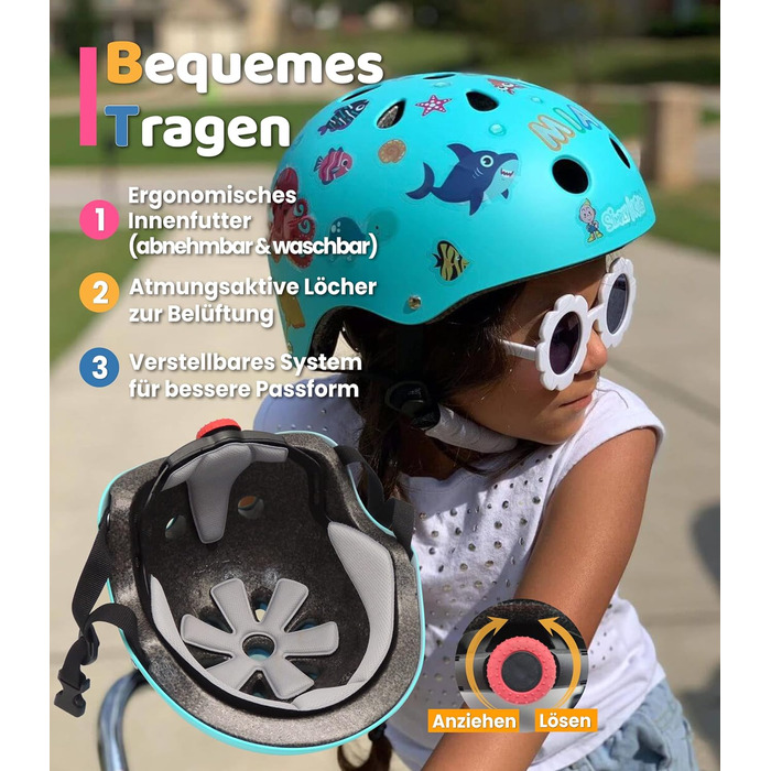 Дитячий велосипедний шолом Simply Kids з DIY-наклейками, сертифікований CPSC та CE, для скейтборду, велосипеда, самоката, розміри 46-52/52-58 см, для хлопчиків і дівчаток від 2 років