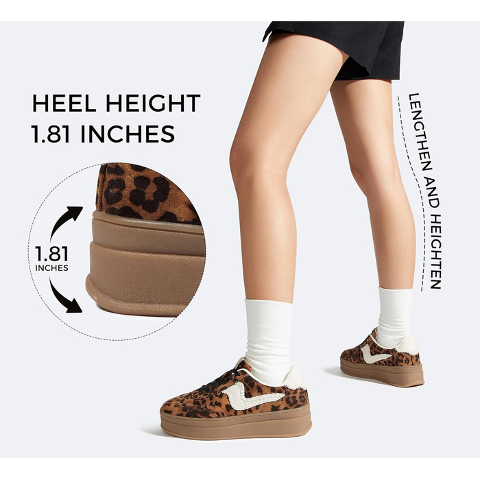 Жіночі кросівки на платформі LUCKY STEP – модні масивні кросівки, зручні шнурівки для повсякденного носіння та прогулянок з прошитими деталями. Чорно-білі (Коричневий леопард, 38 EU)