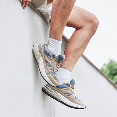 Кросівки FitVille для чоловіків, широкі, для бігу та занять спортом. Зручні кросівки з антиковзкою підошвою, дихаючі, для бігу по вулицях, на природі, для джогінгу, фітнесу та ходьби. Широкі кросівки для широкої стопи (50 EU X-широкі, бежеві з синім)