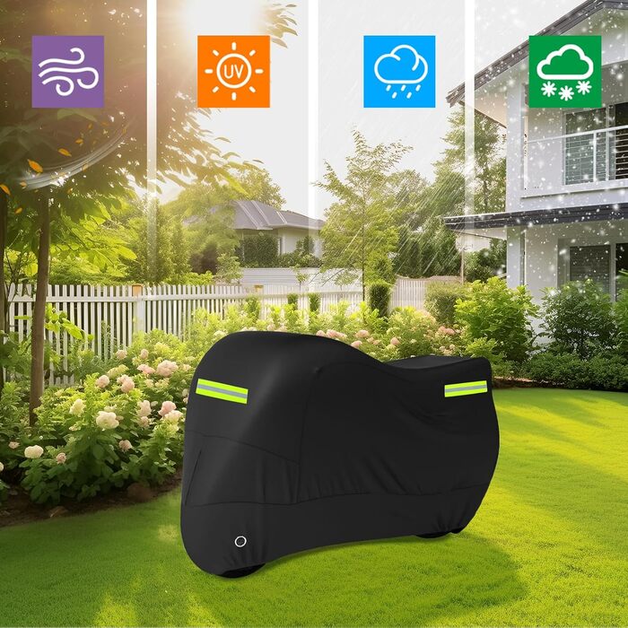 Захисний чохол для мотоцикла Motorrad з відбиваючими смугами, чорний, 245x105x125 см