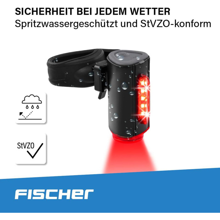 LED акумуляторний задній ліхтар Fischer Stableuchte TWIN, велосипедний, перезаряджається, IPX4, чорний