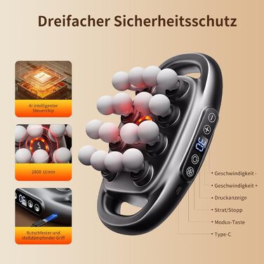 Масажний пістолет VTT з 16 насадками для глибокого масажу м'язів спини та плечей, 3 режими, 30 швидкостей, акумулятор 2600mAh