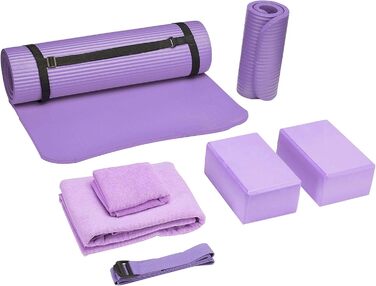 Набір для йоги BalanceFrom GoYoga 7-в-1: килимок 1/2'', ремінь, 2 блоки, рушники, наколінник, фіолетовий