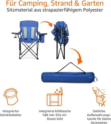 Крісло для кемпінгу Amazon Basics з кишенею-холодильником, сітка, блакитне