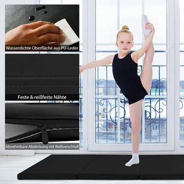 Складаний гімнастичний мат COSTWAY 240x120x5 см чорний, фітнес-мат для йоги та тренувань із ручками і липучками