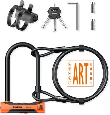 Замок для велосипеда Sportneer Bügelschloss 20 мм: висока безпека, сталевий трос 1.8 м, монтажний кріплення