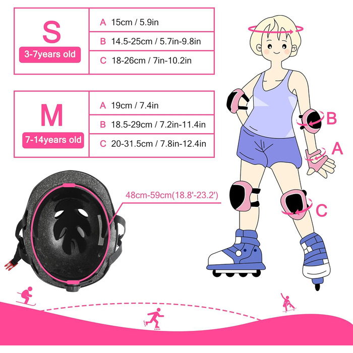 Набір наколінників для дітей 7-в-1: наколінники, налокітники, шлем для велосипеда, скейтборда, лиж, рожевий