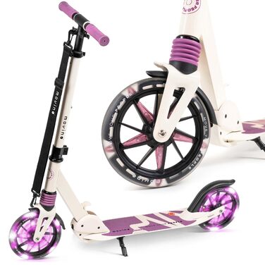 Електросамокат Movino City Light для дітей та підлітків, 180 мм колеса, амортизатори, регульований кермо, бежево-фіолетовий