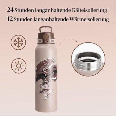 Термос-пляшка UZSPACE 1л (970мл) з нержавіючої сталі, ізольована, з 1-клік відкриванням, без витоку, для спорту, фітнесу, туризму, на вулицю, колір: зелений