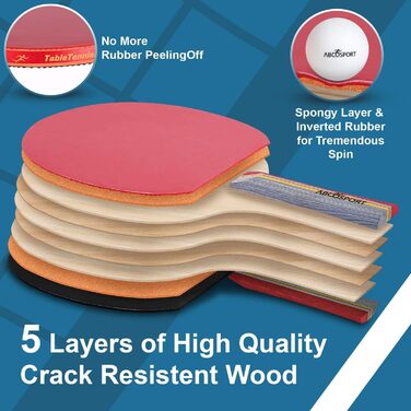 Набір для настільного тенісу Abco Tech: 4 ракетки з м'яким гумовим покриттям та 6 м'ячів, для професійних та аматорських ігор, 2-4 гравці