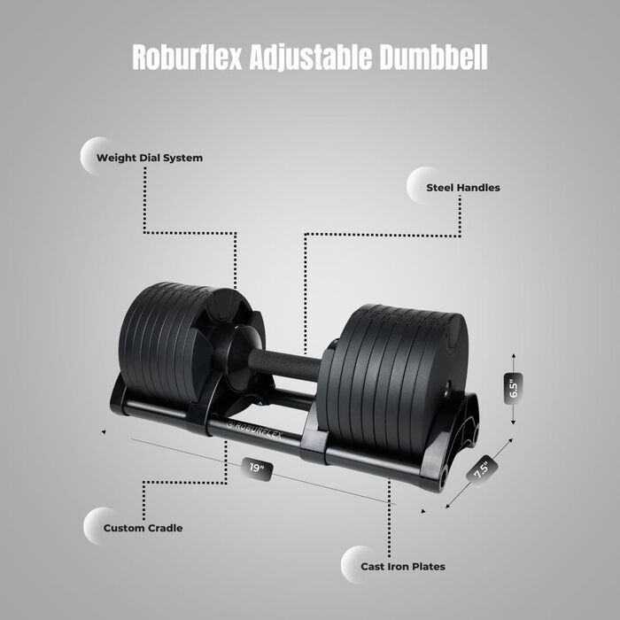 Регульована гантеля NUOBELL від ROBURFLEX, 36,3 кг, чорна, для фітнесу, силових тренувань і домашнього спортзалу