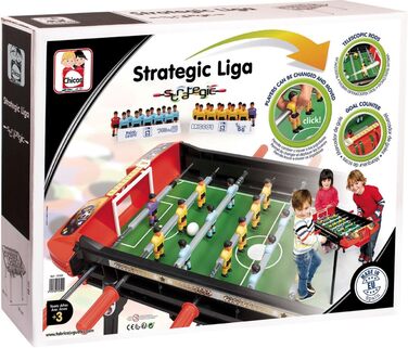 Дитячий настільний футбол Chicos Strategische Liga, із розміткою воріт, змінними гравцями, на ніжках, для дітей від 3 років, червоно-чорний, 79x66x68 см