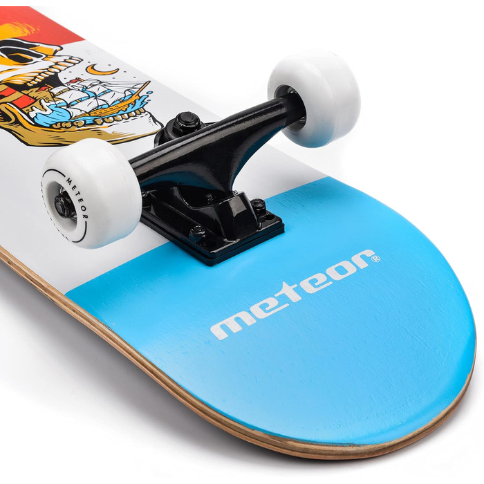 Дитячий дерев'яний скейтборд Meteor SCULL Mini Cruiser для хлопчиків і дівчаток, ретро-стиль, високоякісна дека, роликове дошка