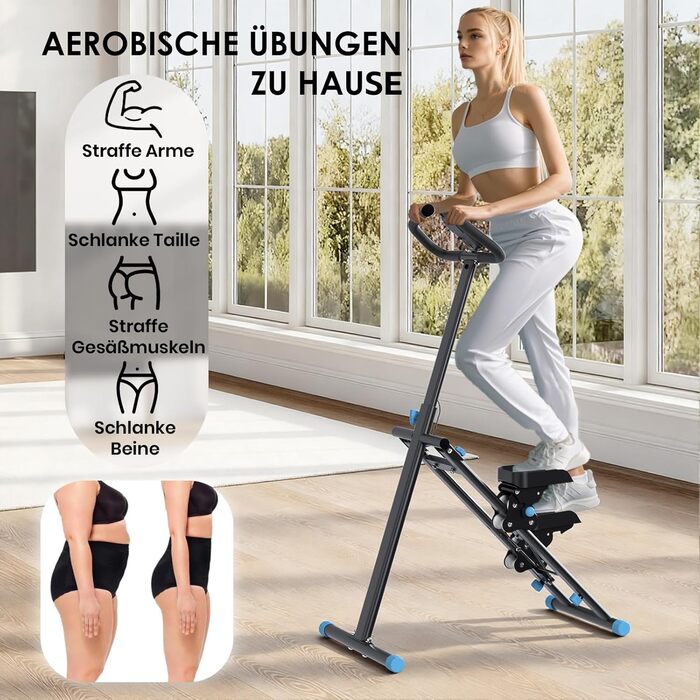 Вертикальний степер Mdeam для дому з широким кроком, складаний, з ручками, для кардіотренувань, чорний