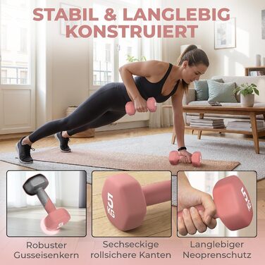 Набір гантелей HQ Germany® 2x5 кг, рожевий, для фітнесу та Pilates, Home Gym, без запаху