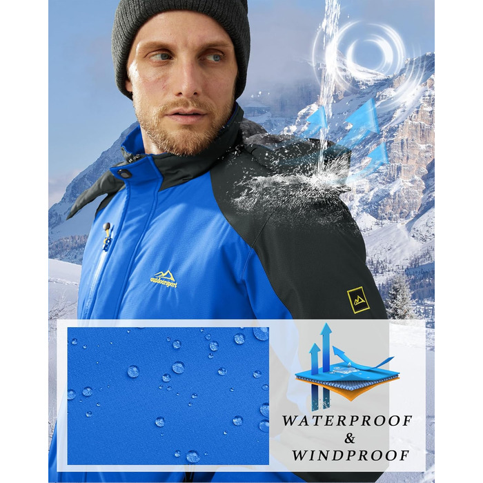 Зимова куртка KEFITEVD для чоловіків: водонепроникна, тепла, знімний капюшон, флісова підкладка (XXL, Королівський синій)