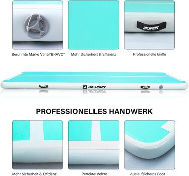 AKSPORT Килимок для гімнастики та акробатики з повітряною подушкою, 3/4/5/6 м, 10/20 см заввишки, 300x100x10 см, м'ятно-зелений