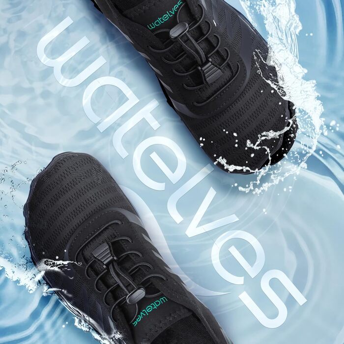 Взуття для плавання та фітнесу WateLves: зручні аквашузи для чоловіків та жінок, чорний колір, розмір 44 EU, широка передня частина