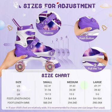 Роликові ковзани Gonex регульовані, світлові, для дівчаток, хлопчиків, дітей та дорослих. Розміри 35-42 (A-GALAXIE LILA)