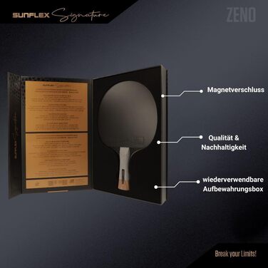 Sunflex® ITTF сертифікована професійна ракетка для настільного тенісу Signature з високоякісної деревини, змагальне покриття, для досвідчених гравців, у магнітній коробці Zeno