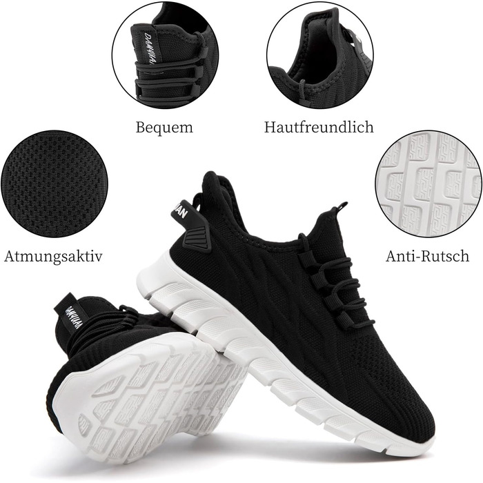 Чоловічі кросівки для бігу та занять спортом: легкі, дихаючі, універсальні. Ідеально для тенісу, фітнесу та походів. Розмір 39 EU, колір чорно-білий