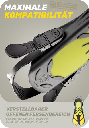 CAPAS Ласти для снорклінгу та дайвінгу, дорослі та дитячі (26-35 розмір), відкрита п'ятка, регульовані, жовті