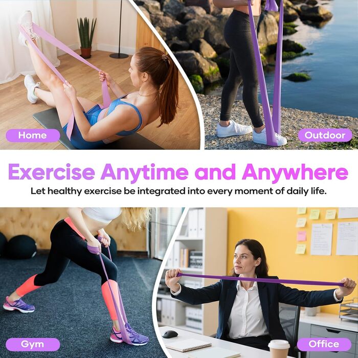 Набір фітнес-гумок Fokky Fitnessbänder 4 шт., 2 м, 4 рівні опору, для м'язів, йоги, пілатесу (жовтий, зелений, червоний, синій, фіолетовий)