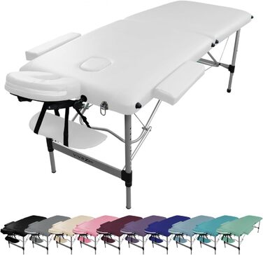 Складаний масажний стіл Vivezen з 2 зонами з алюмінію + аксесуари та сумка для транспортування, білий