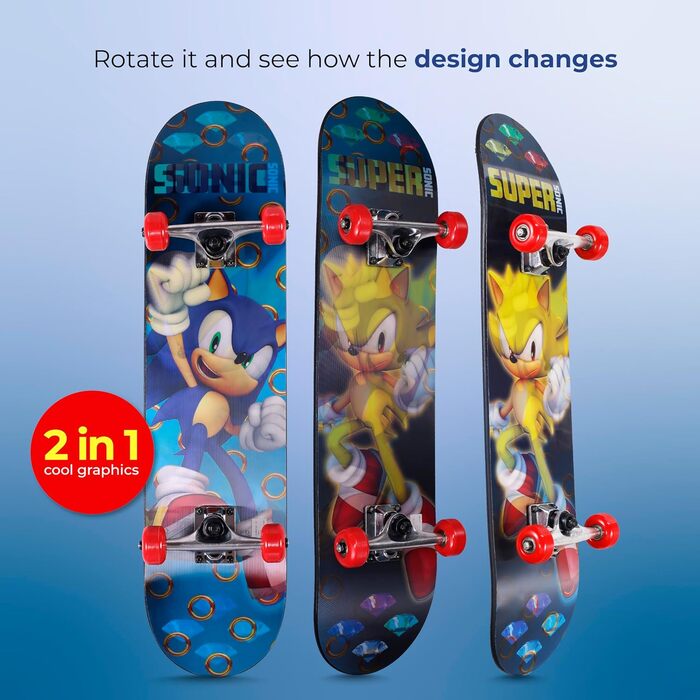 Скейтборд Sonic 31 дюйм з лентикулярним дизайном, професійні траки, 9-шаровий клен, повний гріптейп - для початківців та досвідчених райдерів