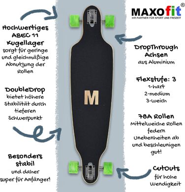 Лонгборд MAXOfit Charisma Green з кленовою/бамбуковою декою для початківців та досвідчених