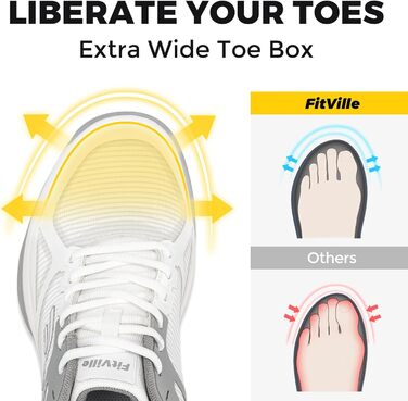 Тенісні кросівки FitVille для чоловіків, широкі, з антиковзким покриттям, для залу, бадмінтону, фітнесу, бігу (42 EU, білі з сірим)