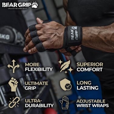 Рукавички для тренувань Bear Grip з посиленим захистом долонь (Чорні, XS) - Кросфіт, бодібілдинг, пауерліфтинг