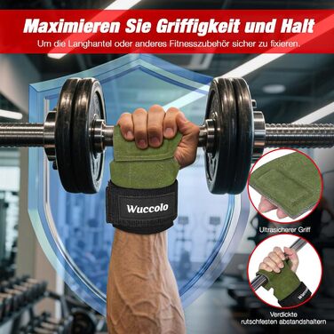 Ремені для підйому штанги Zughilfen для бодібілдингу, важкої атлетики та силових тренувань - професійний аксесуар для важких ваг (зелений, M)