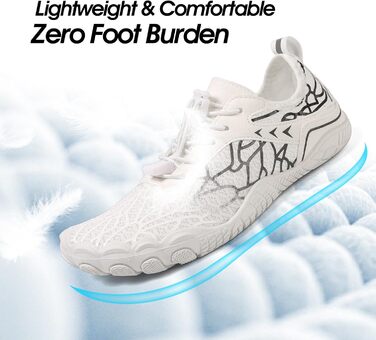 Жіночі босі барфути, водяні черевики з п'ятипалою підошвою, антиковзаюча поверхня, швидковисихаюча система дренажу, легкі босі черевики для багатоцільових активностей, білий/блакитний, 36-47 EU (Whiteblack 811, 43 EU)