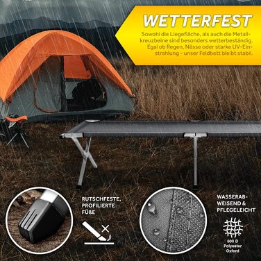 Кемпінгове ліжко TRESKO XXL з металу, 190 x 64 x 44 см, сіре (до 150 кг)