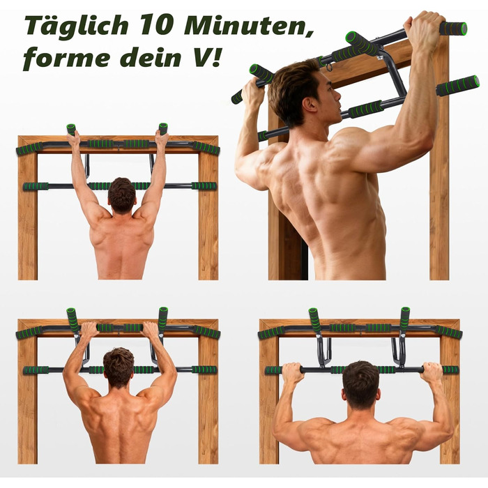 Турнік для дверей Klimmzugstange: турнік для підтягувань без свердління, з м'якими ручками, зелений