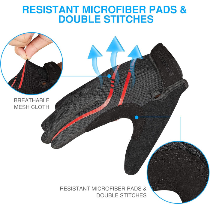 Велосипедні рукавички Vofinger – посилені, дихаючі, для чоловіків/жінок, з підтримкою сенсорного екрану та антиковзанням, для їзди, походів, катання (червоні, XL)