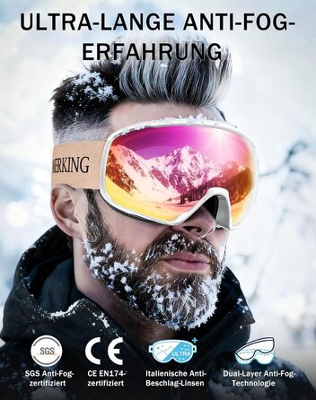 Окуляри гірськолижні Innerking OTG, Anti-Fog & UV400, для корекції зору з подвійним склом, чоловічі/жіночі/підліткові, для катання на лижах та сноуборді A1 – Чорний/Срібний (VLT 11 %) (A3 – Білий/Рожевий (VLT 46 %))