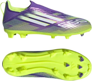 Дитячі футбольні бутси adidas F50 League Laceless для гри на твердих поверхнях, розмір 33.5 EU, фіолетовий, білий, лимонний
