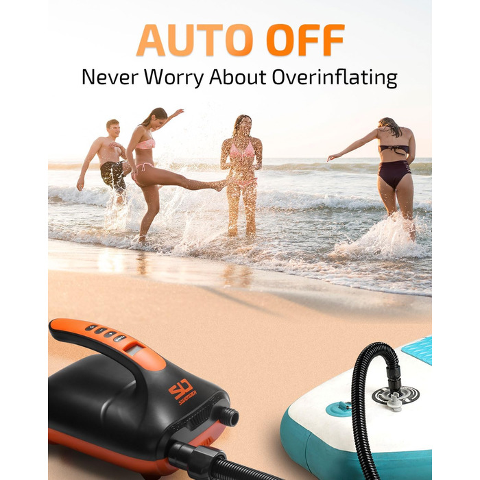 Електричний насос для SUP Swonder 20PSI з двоступеневою інфляцією, підходить для SUP, каяків та човнів, чорний