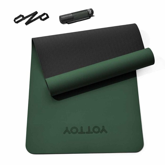 Килимок для йоги з TPE, неслизький, 61x61 см (24x0.24 дюйма), для пілатесу, фітнесу та занять босоногою, з сумкою та ремінком, зелений