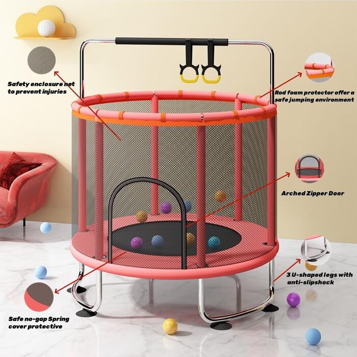 Трамплін для малюків 1,5 м з сіткою безпеки, баскетбольним кільцем, м'ячем, червоний
