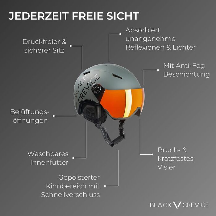 Гірськолижний шолом Black Crevice Vail з візором, пілотний стиль, для чоловіків та жінок, полікарбонатний, дихаючий, регульований розмір