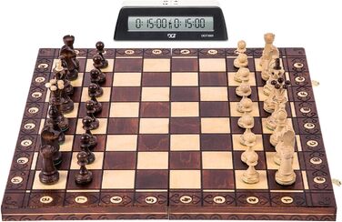 Шаховий набір Square S1: дерев'яна дошка Senator LUX + шаховий годинник DGT 1001