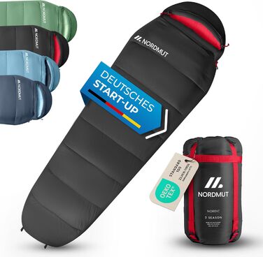 Сплячий мішок NORDMUT® для дорослих – компактний та ультралегкий (900/1500г) – для 3 сезонів (250 GSM) та літній (100 GSM) – спальний мішок-кокон для кемпінгу, відпочинку на природі та фестивалів (сірий, спальний мішок для 3 сезонів)