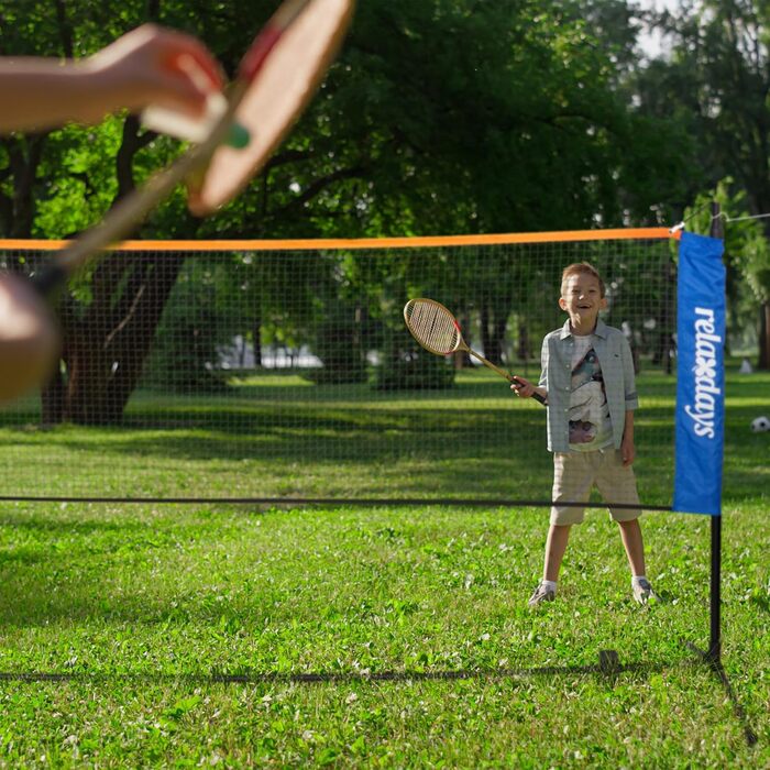 М'яка сітка для бадмінтону Relaxdays з регулюванням висоти до 225 см, з підставкою, чорно-синя