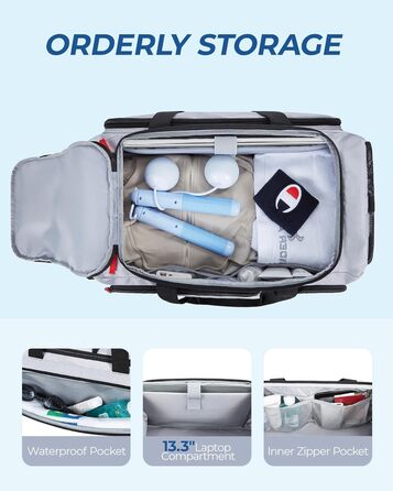 Спортивна сумка BAGSMART для жінок і чоловіків, водонепроникна з відділенням для взуття та вологих речей, для фітнесу, подорожей, басейну, світло-сіра